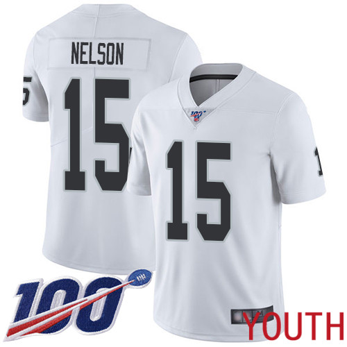 Oakland Raiders Limited White Youth J  J  Nelson Road Jersey NFL Football #15 100th Season Vapor Jersey